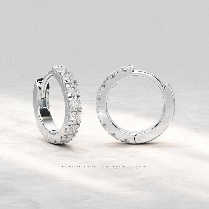 Classic Lab Grown Diamond Pave Everyday Hoop Earrings: Dainty Hoops, Minimal Wedding Gift - Evara Jewelry LLC