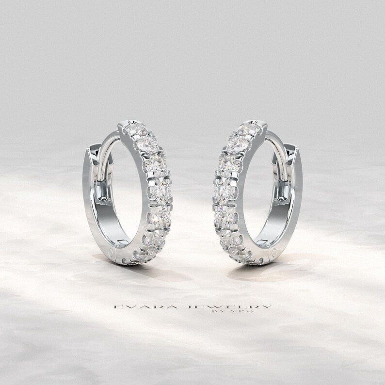 Classic Lab Grown Diamond Pave Everyday Hoop Earrings: Dainty Hoops, Minimal Wedding Gift - Evara Jewelry LLC