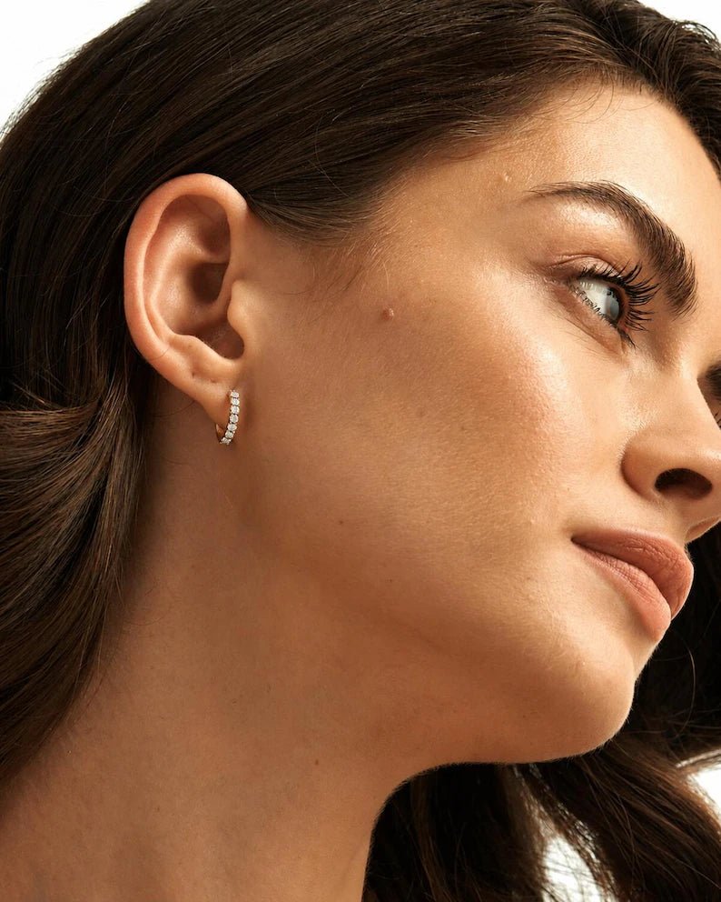 Classic Lab Grown Diamond Pave Everyday Hoop Earrings: Dainty Hoops, Minimal Wedding Gift - Evara Jewelry LLC