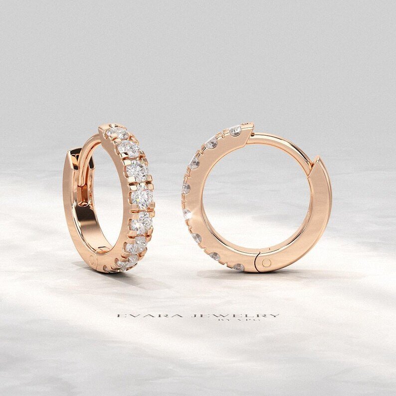 Classic Lab Grown Diamond Pave Everyday Hoop Earrings: Dainty Hoops, Minimal Wedding Gift - Evara Jewelry LLC
