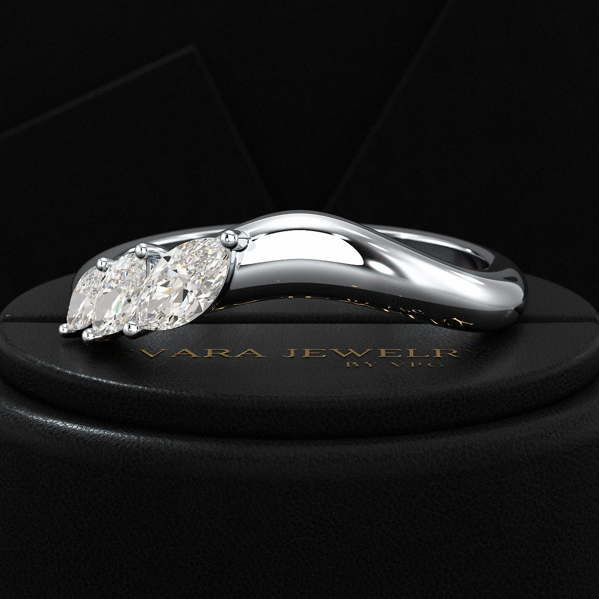 Curved Marquise Band With Lab Grown Diamonds in Solid 14K/18K Gold - Evara Jewelry LLC