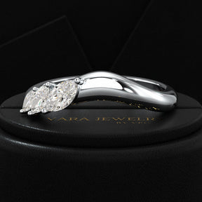 Curved Marquise Band With Lab Grown Diamonds in Solid 14K/18K Gold - Evara Jewelry LLC