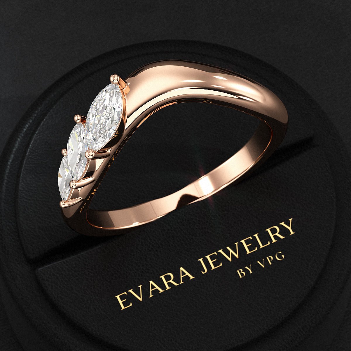 Curved Marquise Band With Lab Grown Diamonds in Solid 14K/18K Gold - Evara Jewelry LLC