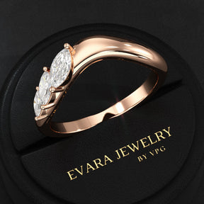 Curved Marquise Band With Lab Grown Diamonds in Solid 14K/18K Gold - Evara Jewelry LLC