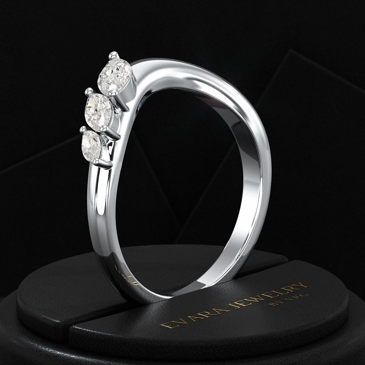 Curved Marquise Band With Lab Grown Diamonds in Solid 14K/18K Gold - Evara Jewelry LLC