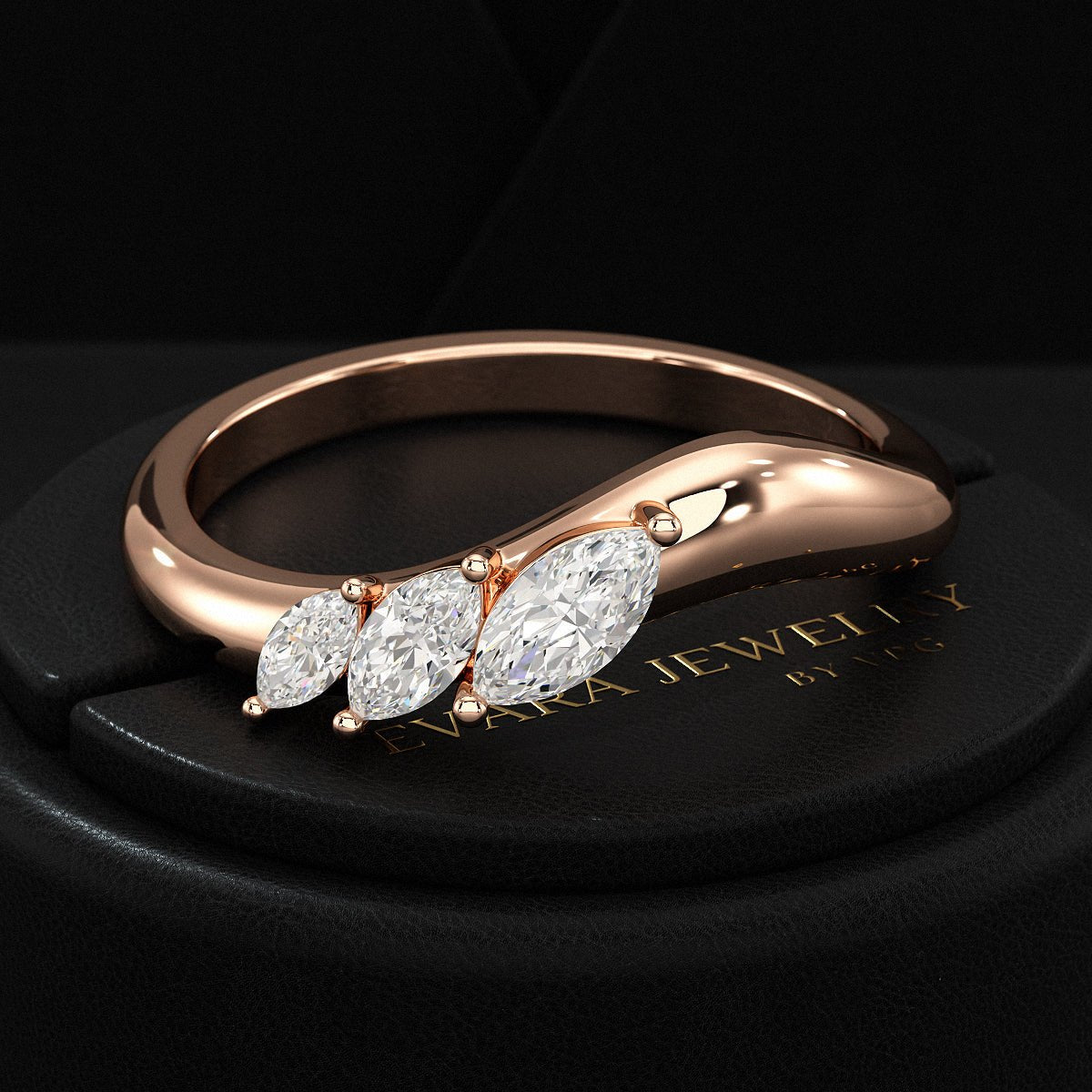 Curved Marquise Band With Lab Grown Diamonds in Solid 14K/18K Gold - Evara Jewelry LLC