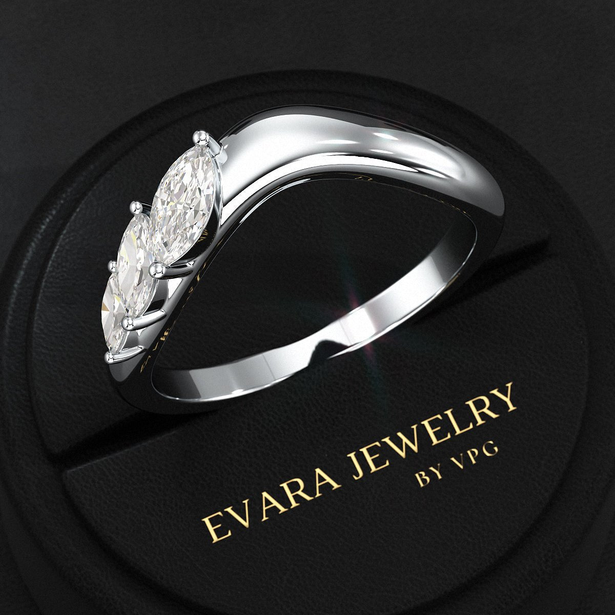 Curved Marquise Band With Lab Grown Diamonds in Solid 14K/18K Gold - Evara Jewelry LLC