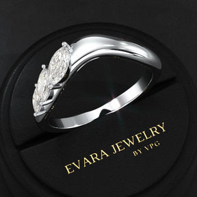 Curved Marquise Band With Lab Grown Diamonds in Solid 14K/18K Gold - Evara Jewelry LLC