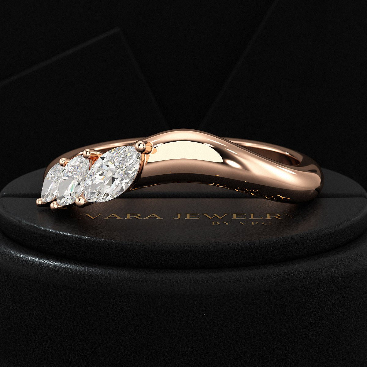Curved Marquise Band With Lab Grown Diamonds in Solid 14K/18K Gold - Evara Jewelry LLC