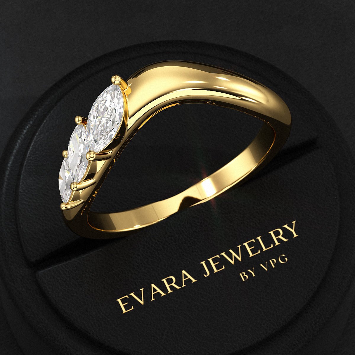 Curved Marquise Band With Lab Grown Diamonds in Solid 14K/18K Gold - Evara Jewelry LLC