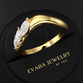 Curved Marquise Band With Lab Grown Diamonds in Solid 14K/18K Gold - Evara Jewelry LLC