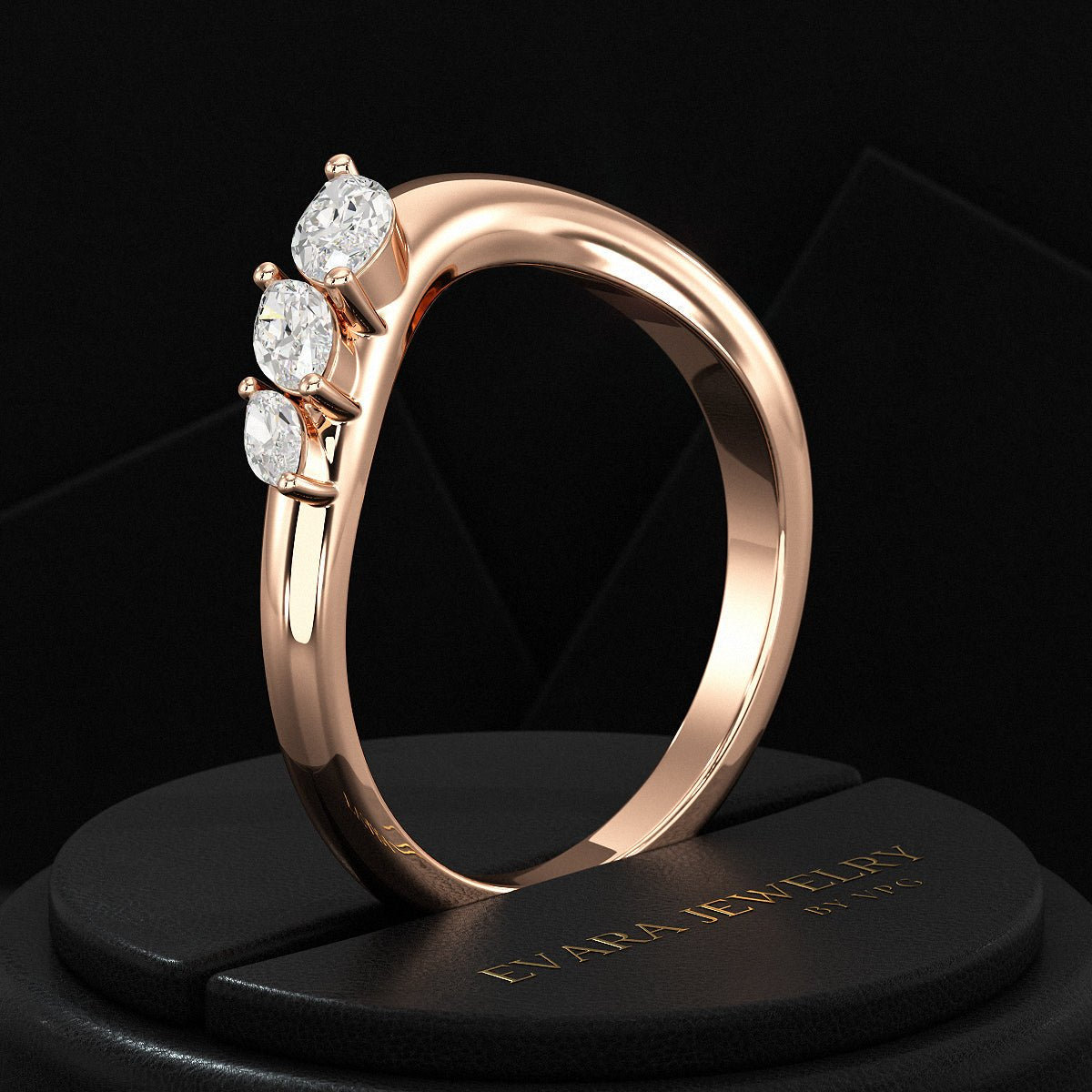 Curved Marquise Band With Lab Grown Diamonds in Solid 14K/18K Gold - Evara Jewelry LLC