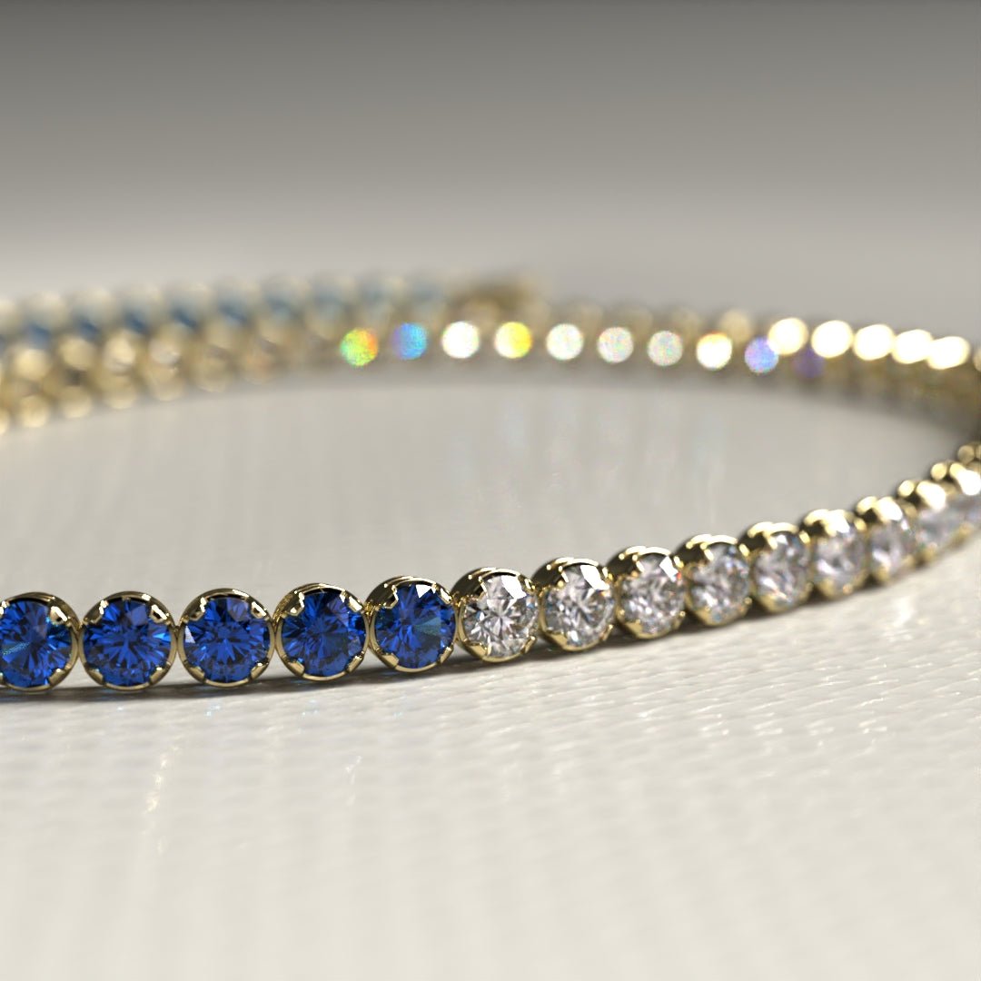 Custom Natural Blue Sapphire & Diamond 50 - 50 Tennis Bracelet - Evara Jewelry LLC