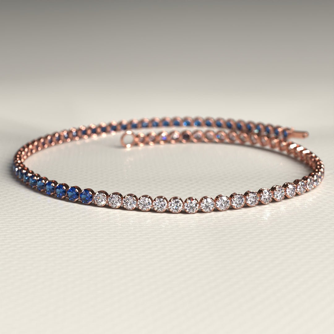 Custom Natural Blue Sapphire & Diamond 50 - 50 Tennis Bracelet - Evara Jewelry LLC