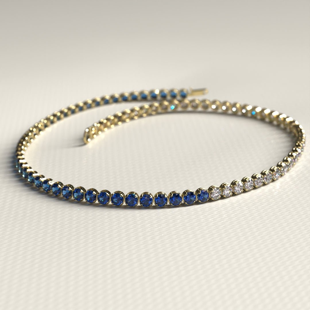 Custom Natural Blue Sapphire & Diamond 50 - 50 Tennis Bracelet - Evara Jewelry LLC