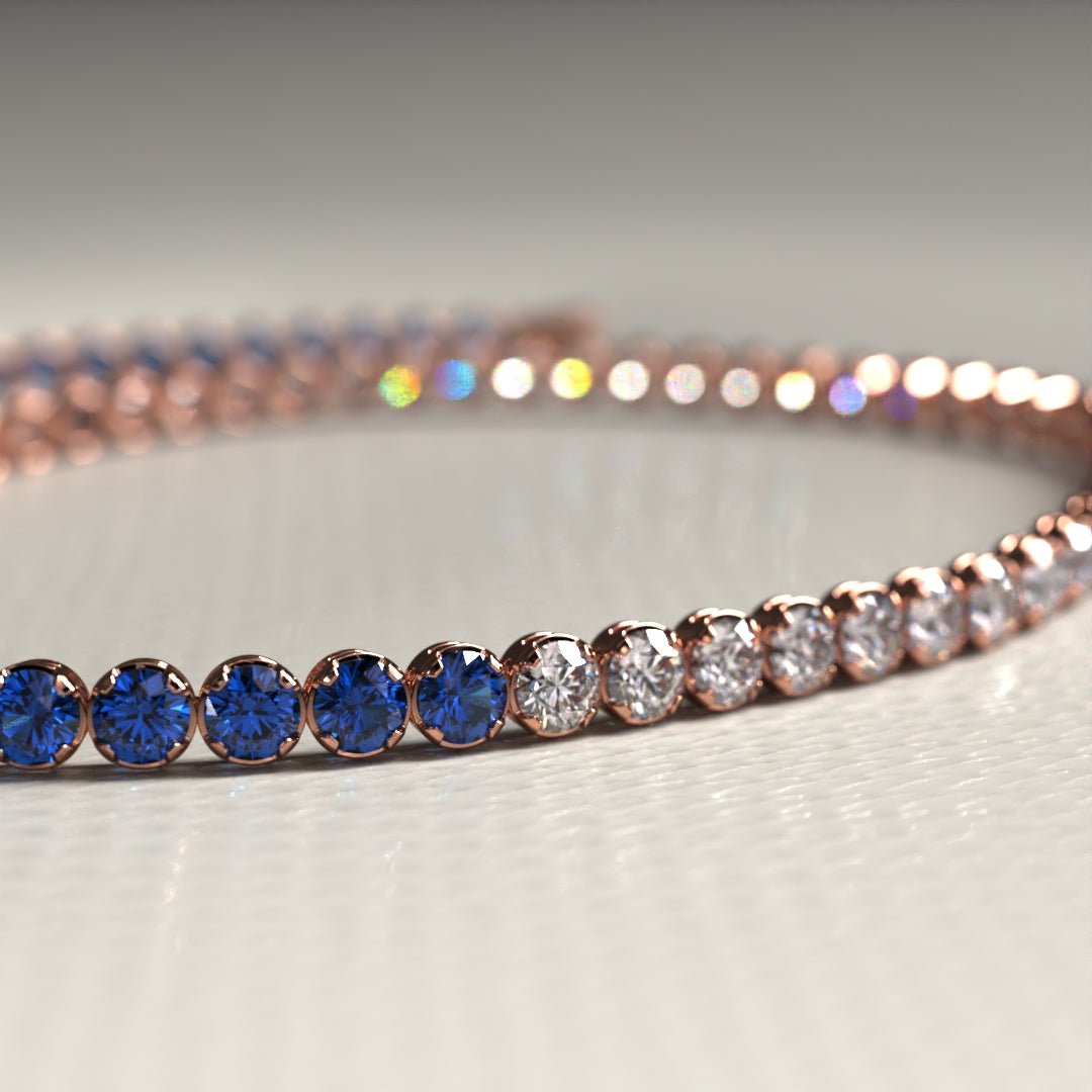 Custom Natural Blue Sapphire & Diamond 50 - 50 Tennis Bracelet - Evara Jewelry LLC