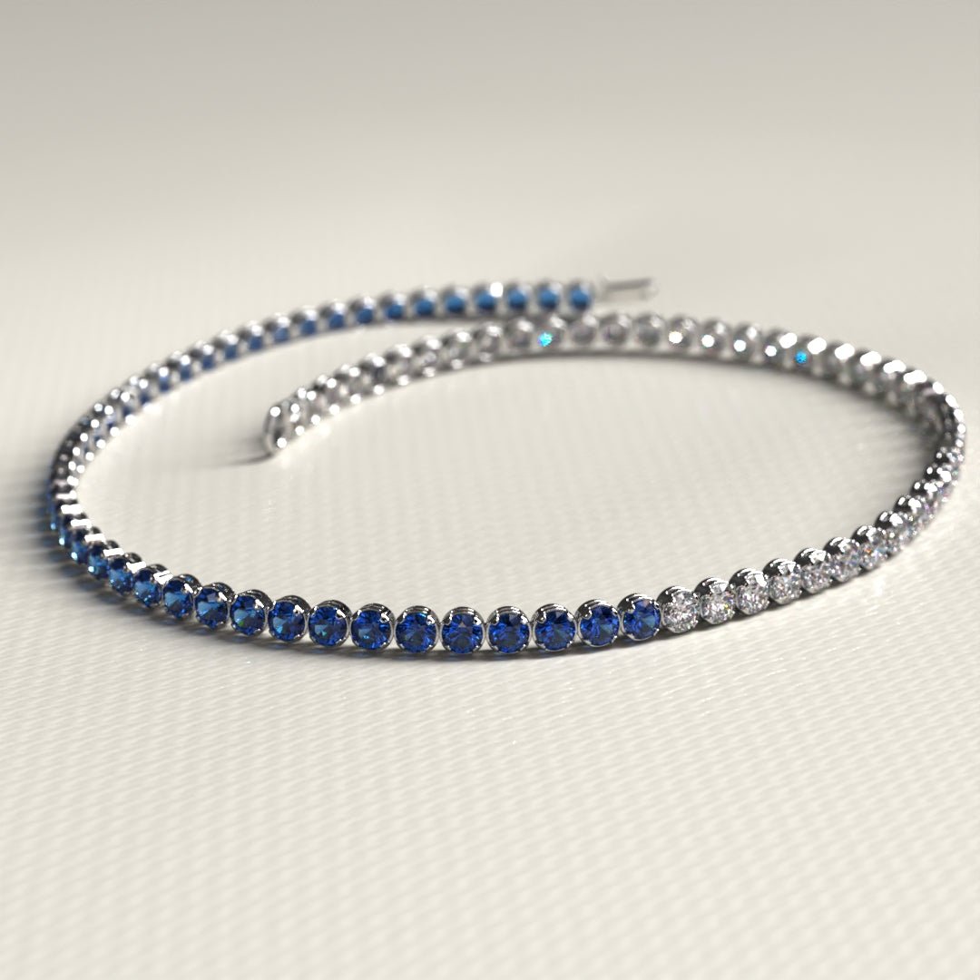 Custom Natural Blue Sapphire & Diamond 50 - 50 Tennis Bracelet - Evara Jewelry LLC