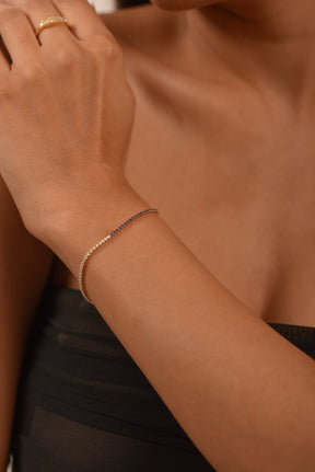 Custom Natural Blue Sapphire & Diamond 50 - 50 Tennis Bracelet - Evara Jewelry LLC