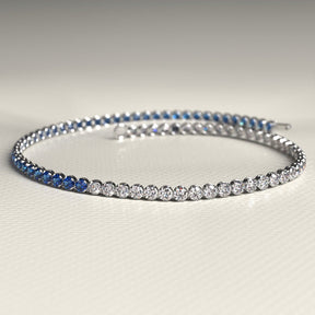 Custom Natural Blue Sapphire & Diamond 50 - 50 Tennis Bracelet - Evara Jewelry LLC
