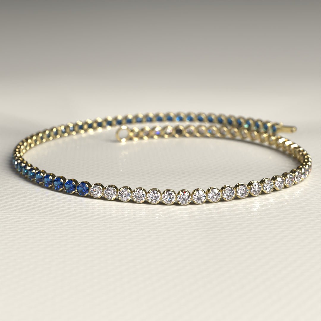 Custom Natural Blue Sapphire & Diamond 50 - 50 Tennis Bracelet - Evara Jewelry LLC