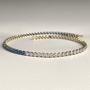 Custom Natural Blue Sapphire & Diamond 50 - 50 Tennis Bracelet - Evara Jewelry LLC