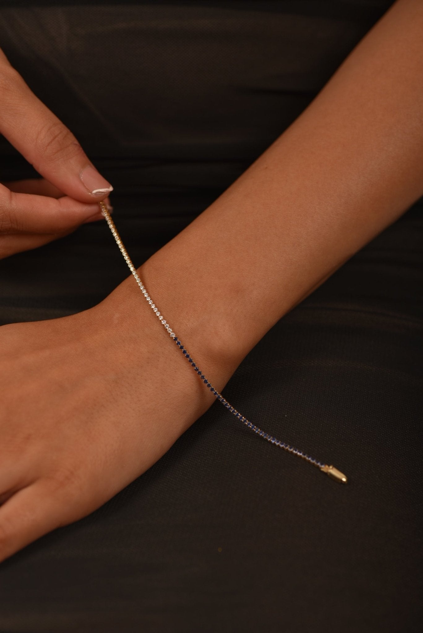 Custom Natural Blue Sapphire & Diamond 50 - 50 Tennis Bracelet - Evara Jewelry LLC