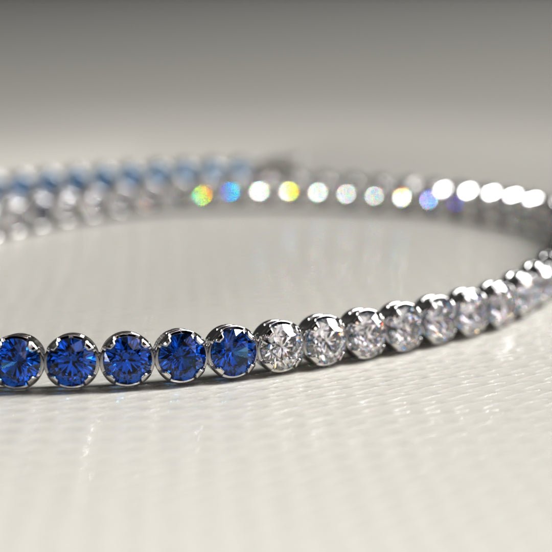 Custom Natural Blue Sapphire & Diamond 50 - 50 Tennis Bracelet - Evara Jewelry LLC