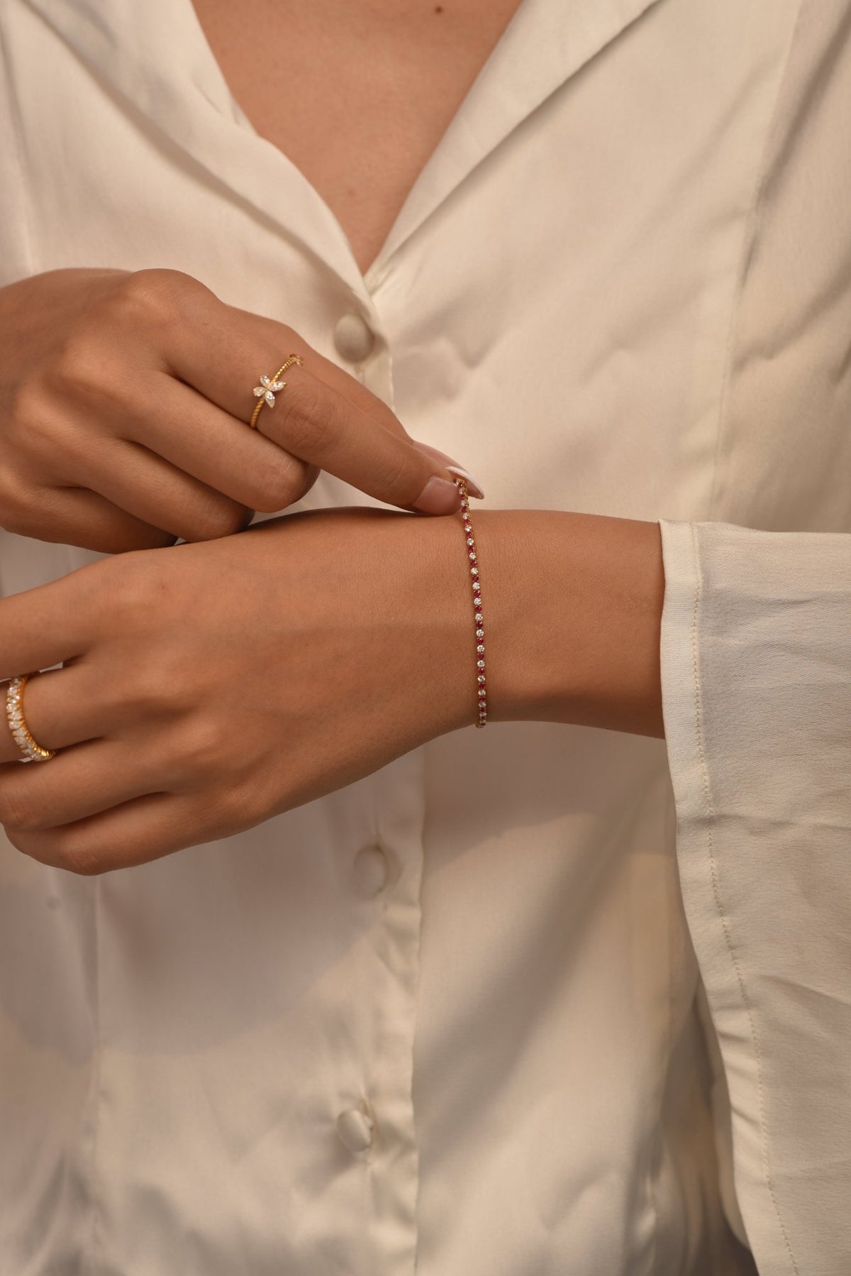 Custom Natural Ruby & Diamond Tennis Bracelet in 14K/18K Gold - Evara Jewelry LLC