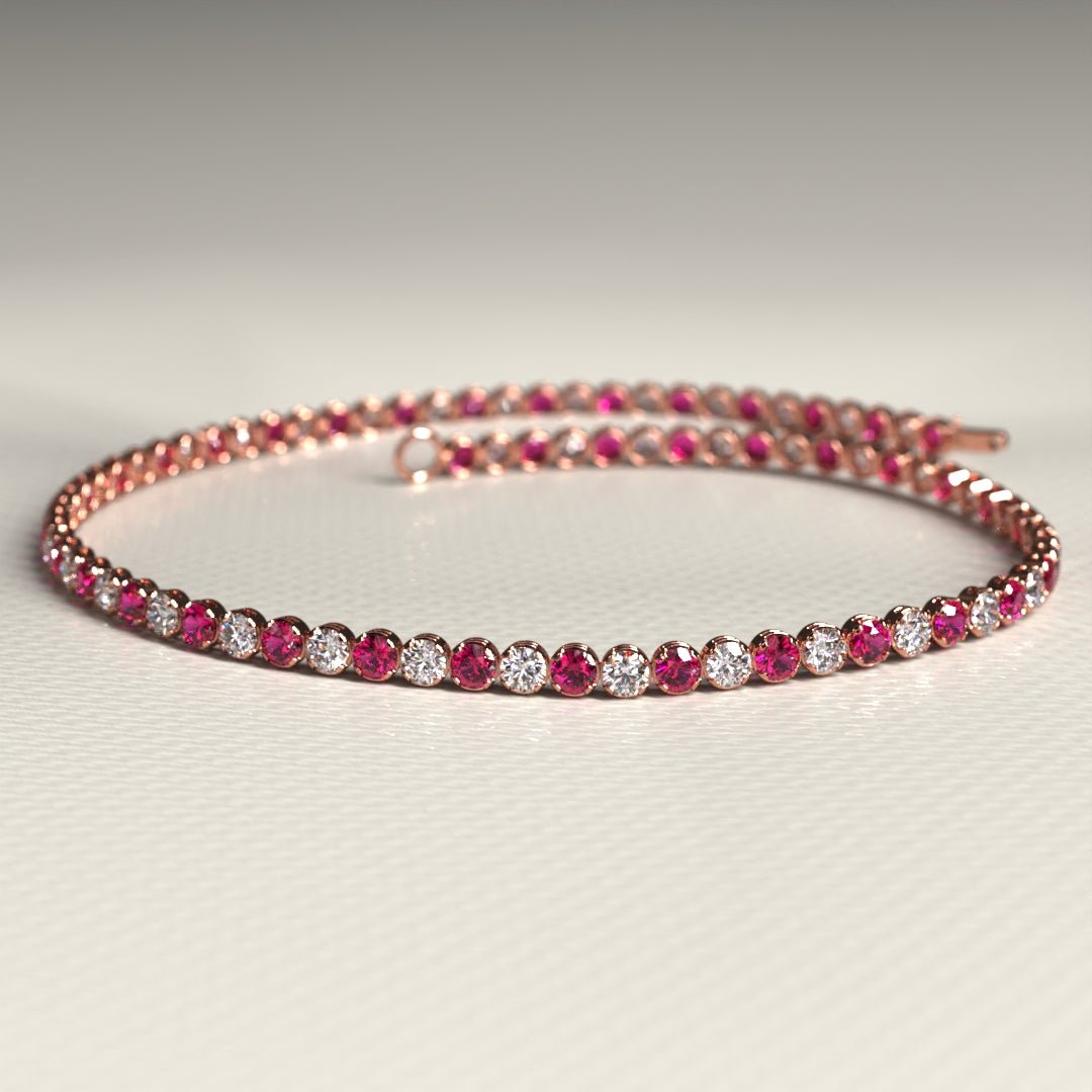 Custom Natural Ruby & Diamond Tennis Bracelet in 14K/18K Gold - Evara Jewelry LLC