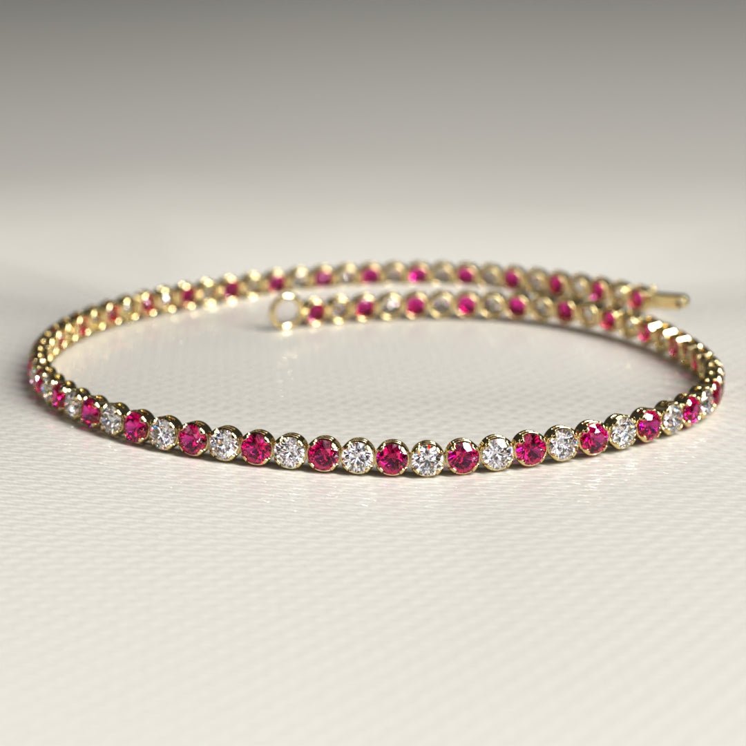 Custom Natural Ruby & Diamond Tennis Bracelet in 14K/18K Gold - Evara Jewelry LLC