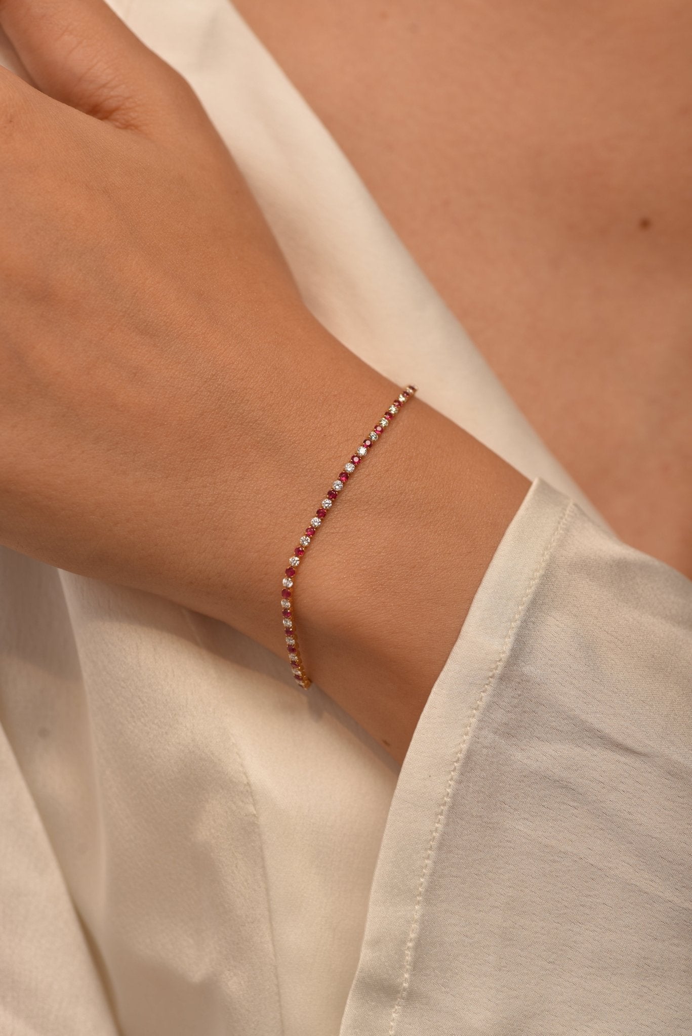 Custom Natural Ruby & Diamond Tennis Bracelet in 14K/18K Gold - Evara Jewelry LLC