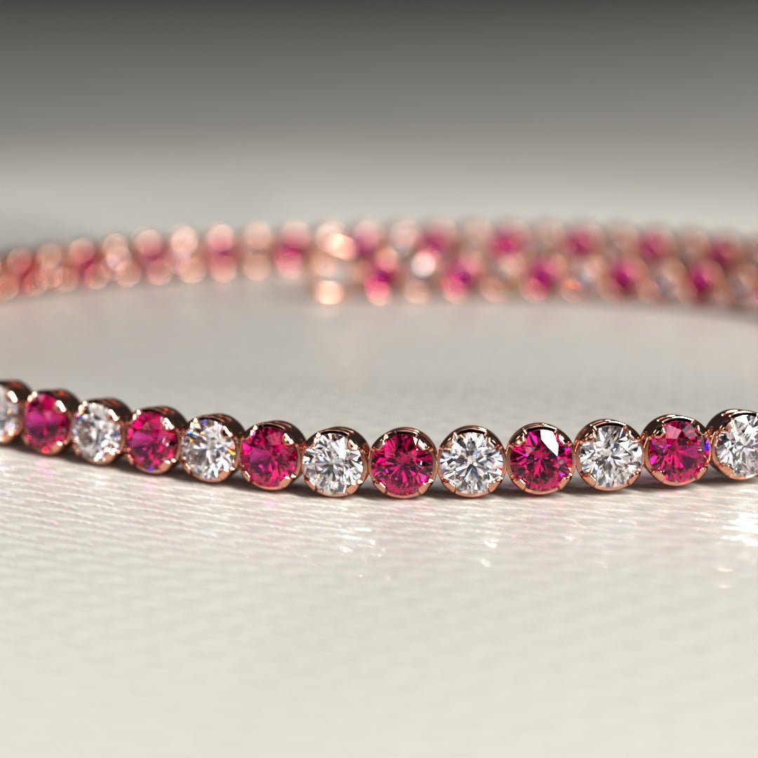 Custom Natural Ruby & Diamond Tennis Bracelet in 14K/18K Gold - Evara Jewelry LLC