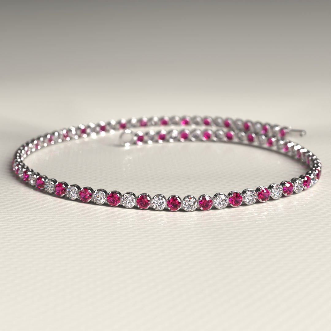 Custom Natural Ruby & Diamond Tennis Bracelet in 14K/18K Gold - Evara Jewelry LLC