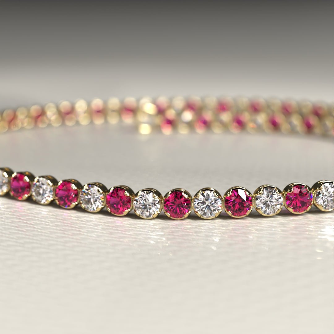 Custom Natural Ruby & Diamond Tennis Bracelet in 14K/18K Gold - Evara Jewelry LLC