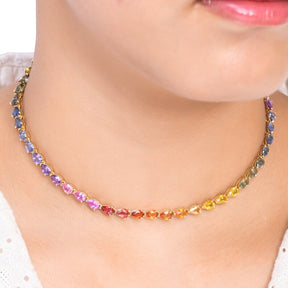 44 Carat Natural Pear-Cut Rainbow Sapphire Prong-Set Tennis Necklace