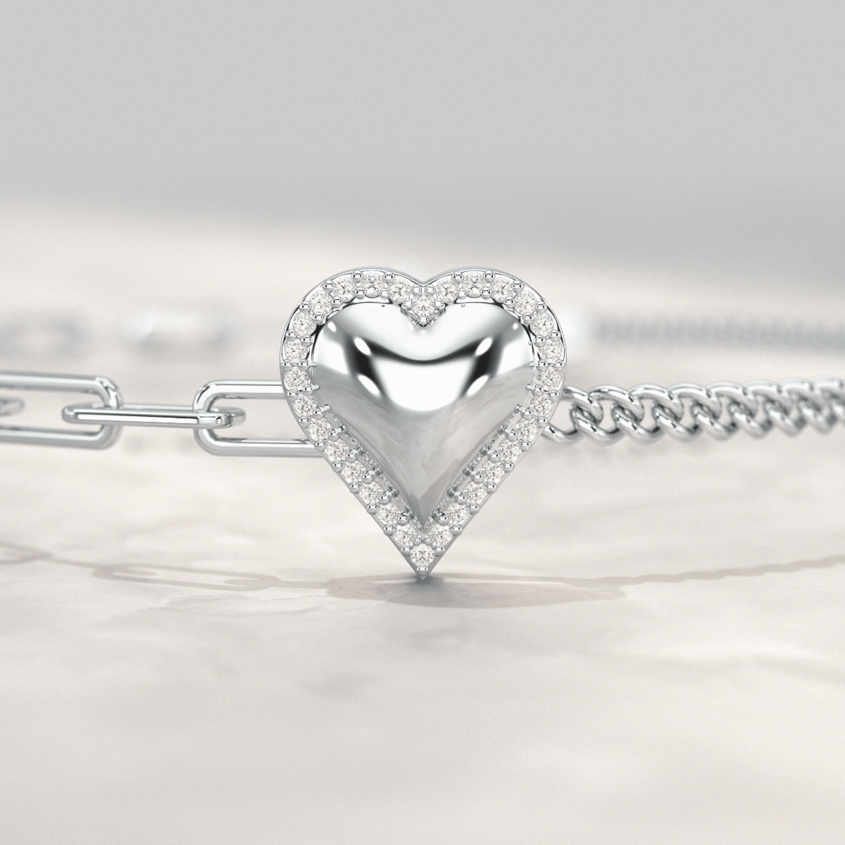 Dainty Diamond Heart Paperclip & Cuban 50 - 50 Bracelet - Evara Jewelry LLC