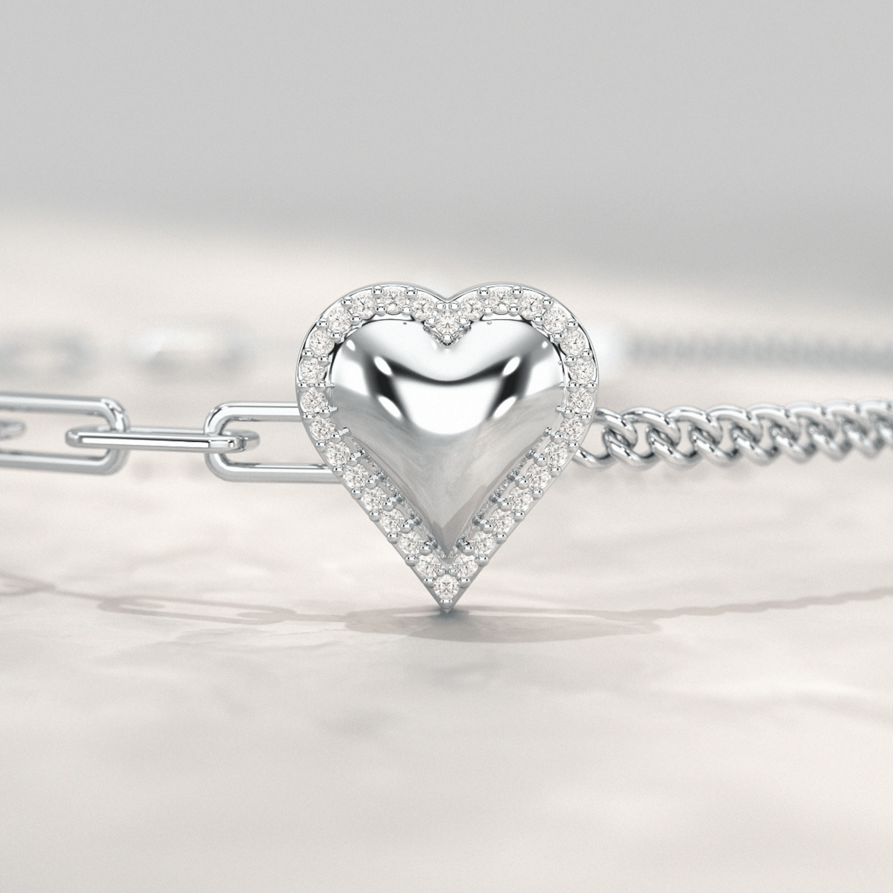Dainty Diamond Heart Paperclip & Cuban 50 - 50 Bracelet - Evara Jewelry LLC