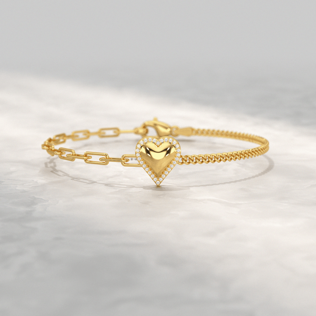 Dainty Diamond Heart Paperclip & Cuban 50 - 50 Bracelet - Evara Jewelry LLC