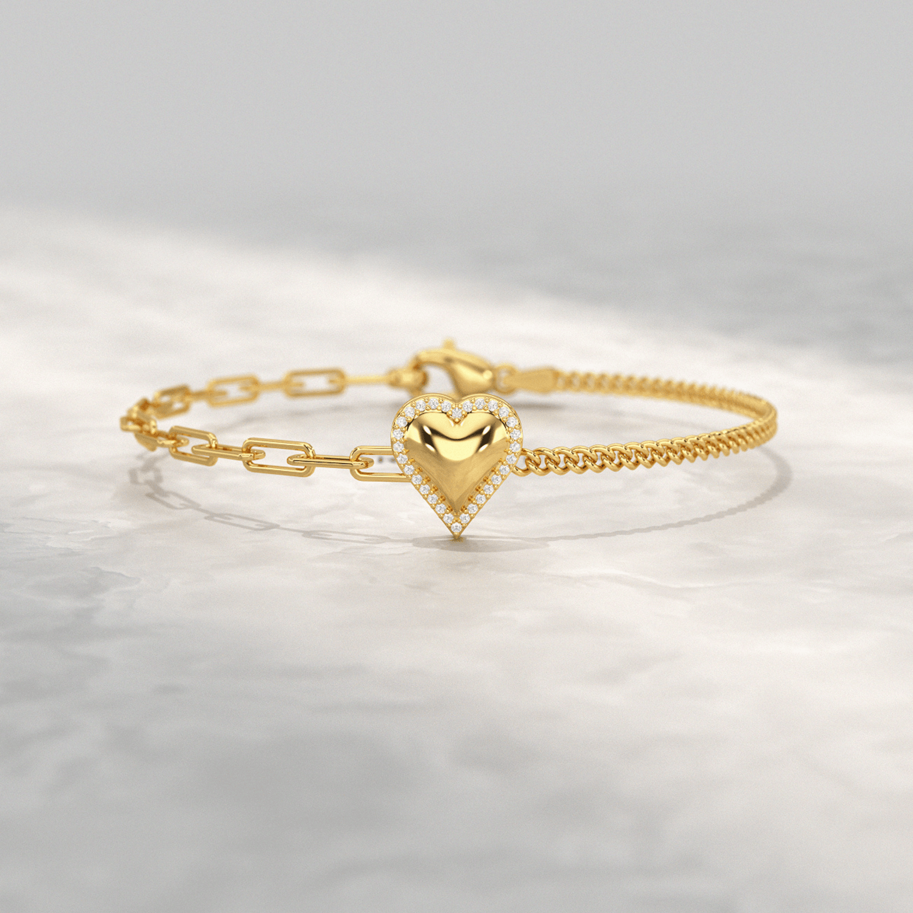 Dainty Diamond Heart Paperclip & Cuban 50 - 50 Bracelet - Evara Jewelry LLC