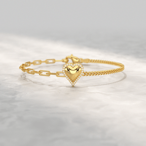 Dainty Diamond Heart Paperclip & Cuban 50 - 50 Bracelet - Evara Jewelry LLC