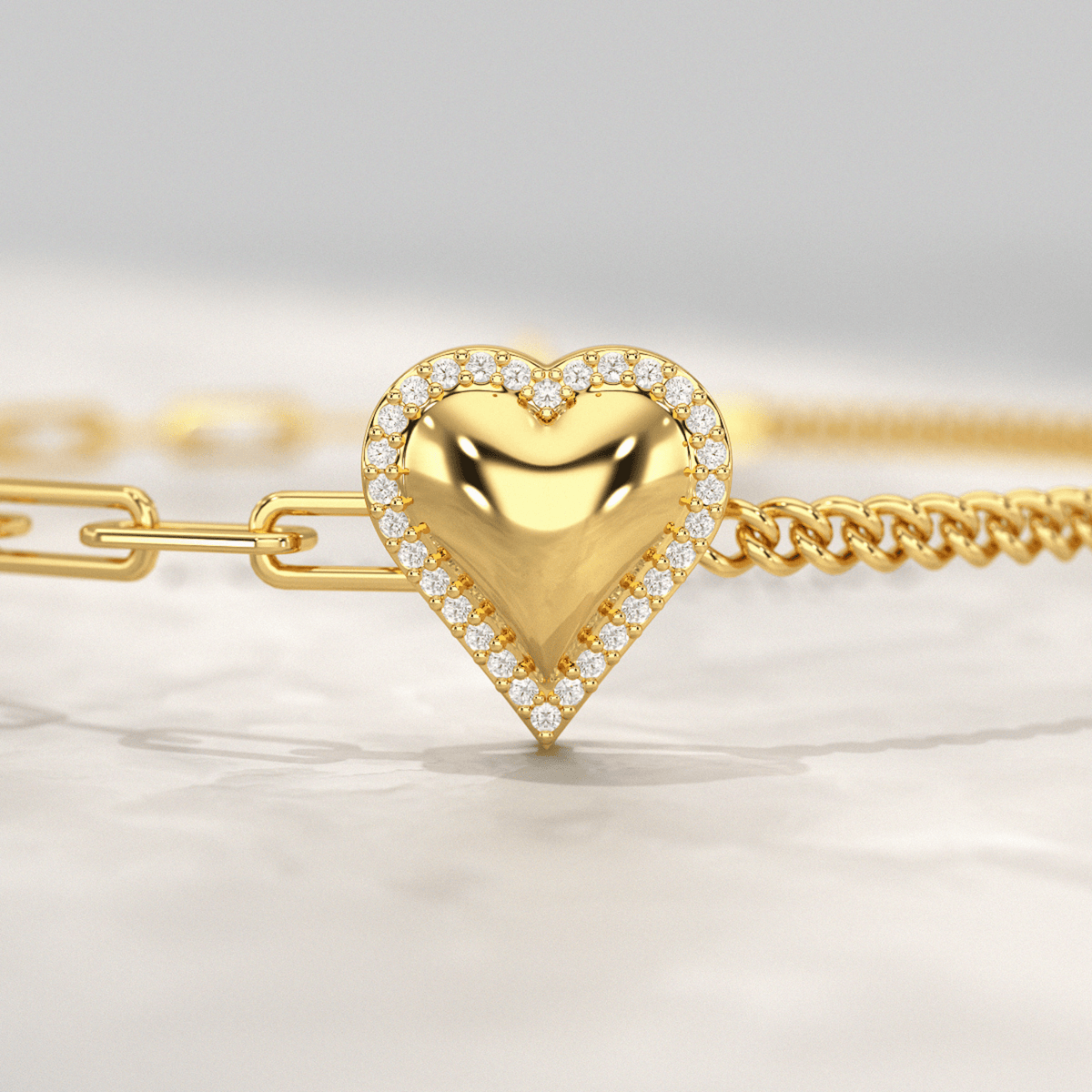 Dainty Diamond Heart Paperclip & Cuban 50 - 50 Bracelet - Evara Jewelry LLC