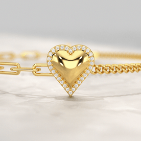Dainty Diamond Heart Paperclip & Cuban 50 - 50 Bracelet - Evara Jewelry LLC