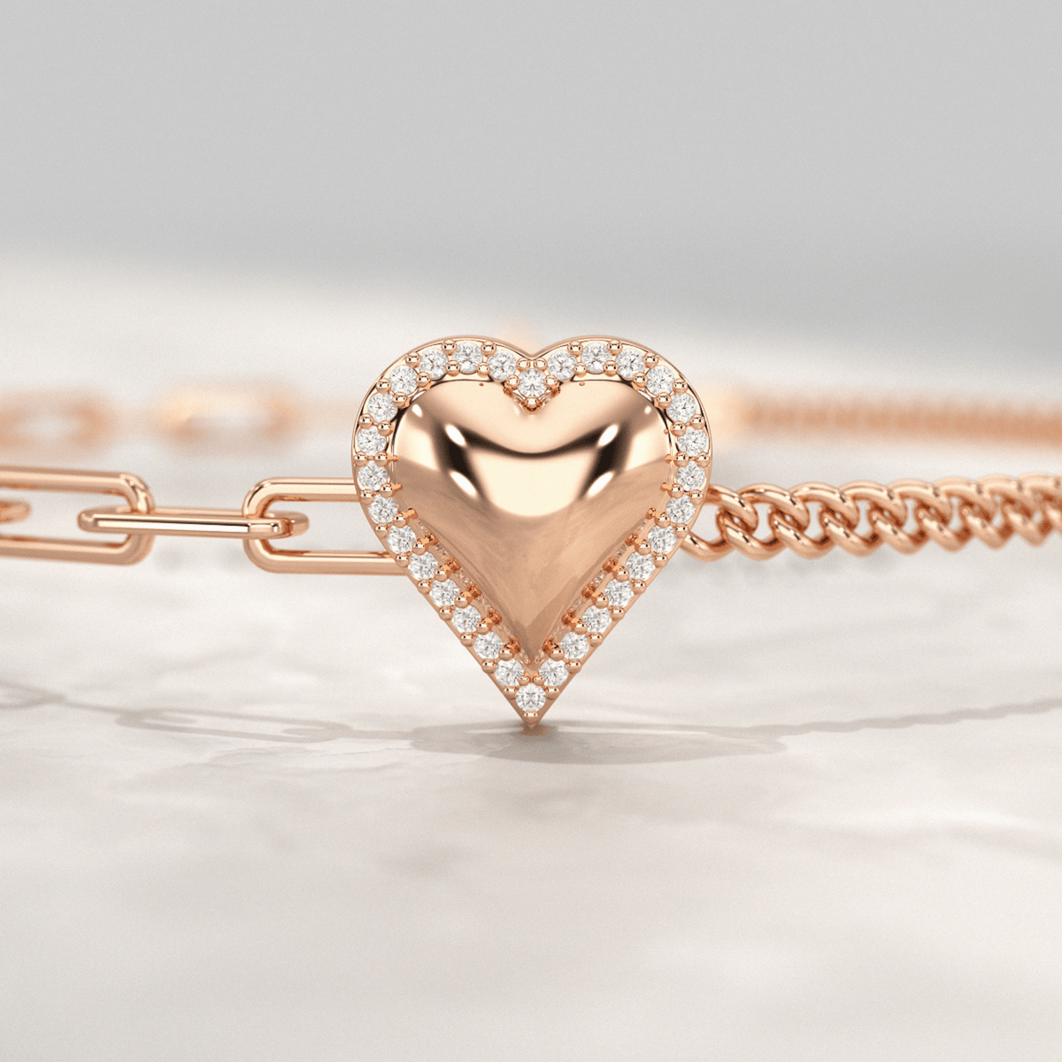 Dainty Diamond Heart Paperclip & Cuban 50 - 50 Bracelet - Evara Jewelry LLC