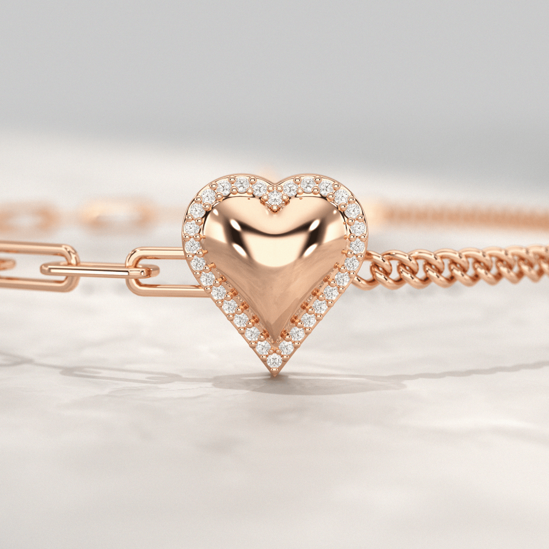 Dainty Diamond Heart Paperclip & Cuban 50 - 50 Bracelet - Evara Jewelry LLC