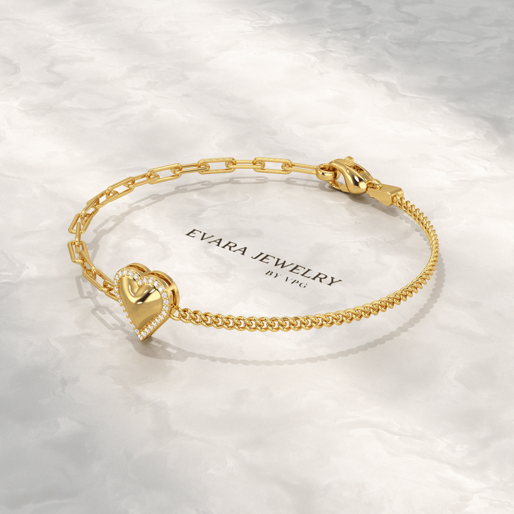 Dainty Diamond Heart Paperclip & Cuban 50 - 50 Bracelet - Evara Jewelry LLC