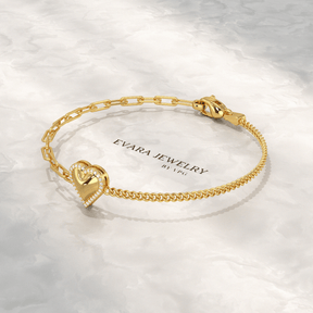 Dainty Diamond Heart Paperclip & Cuban 50 - 50 Bracelet - Evara Jewelry LLC