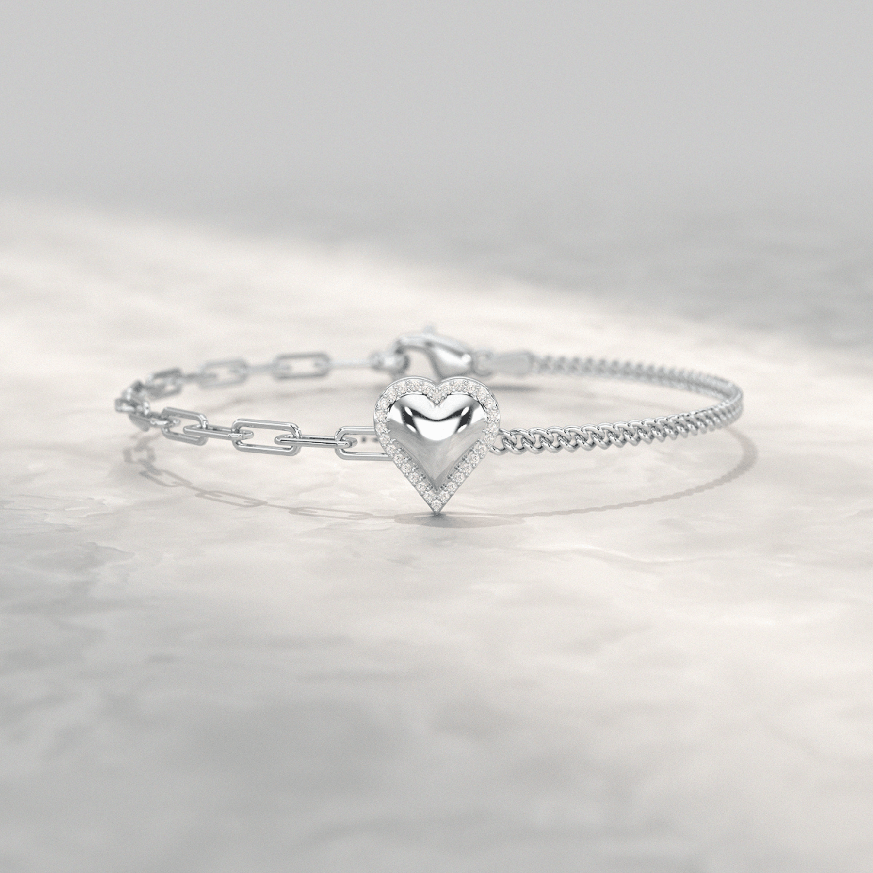 Dainty Diamond Heart Paperclip & Cuban 50 - 50 Bracelet - Evara Jewelry LLC