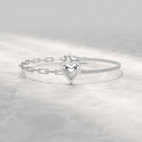 Dainty Diamond Heart Paperclip & Cuban 50 - 50 Bracelet - Evara Jewelry LLC
