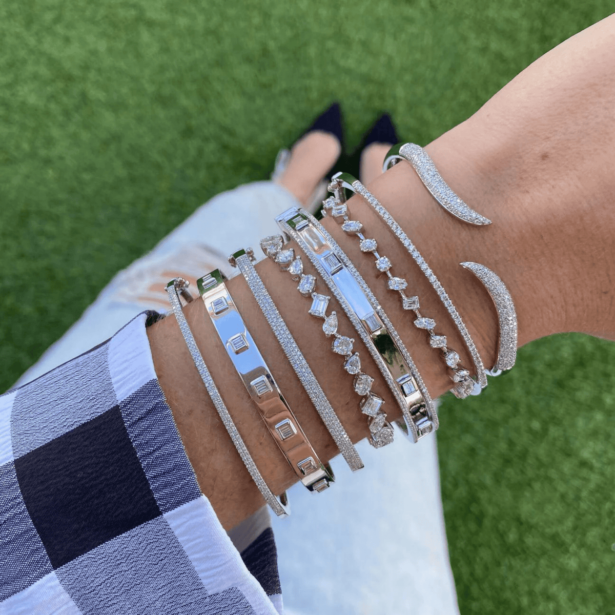 Diamond Baguette Cuff Bangle Bracelet - Evara Jewelry LLC