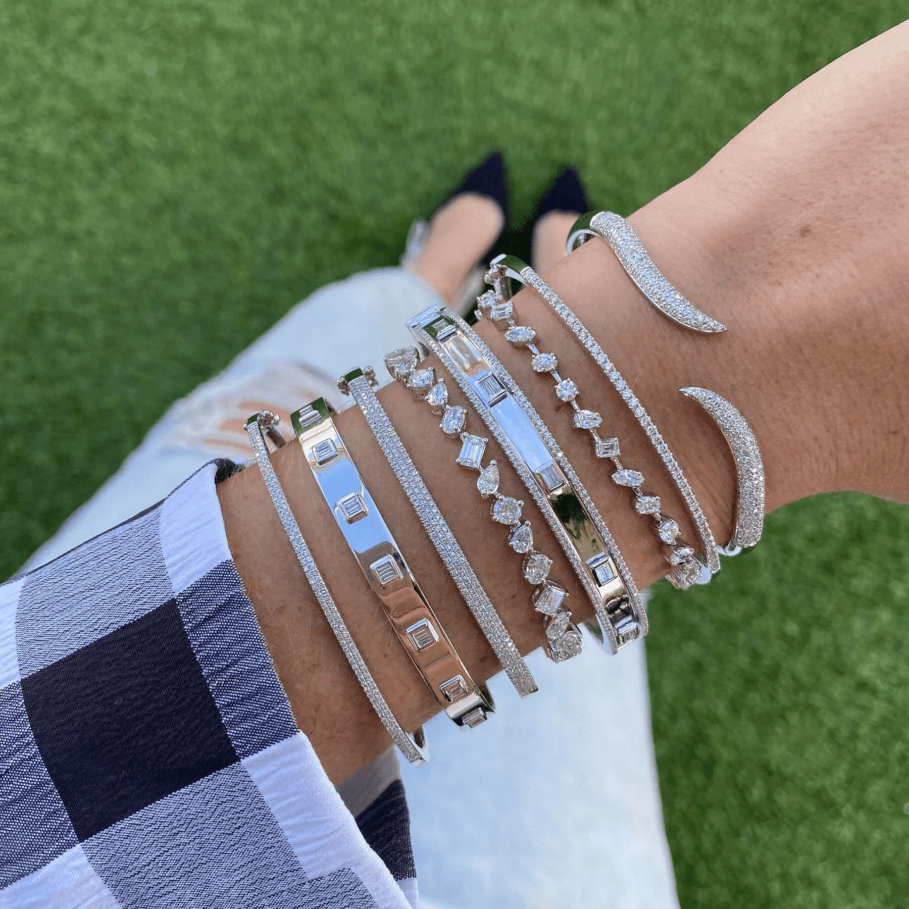 Diamond Baguette Cuff Bangle Bracelet - Evara Jewelry LLC